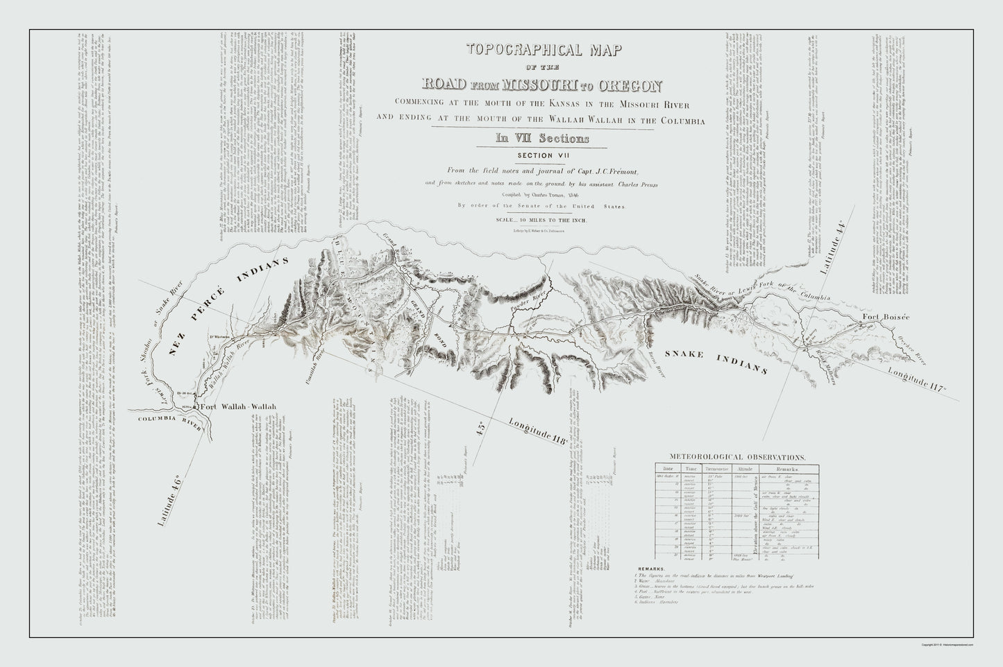 Historic State Map - Missouri Oregon Trail - Preuss 1846 - 23 x 34.56 - Vintage Wall Art