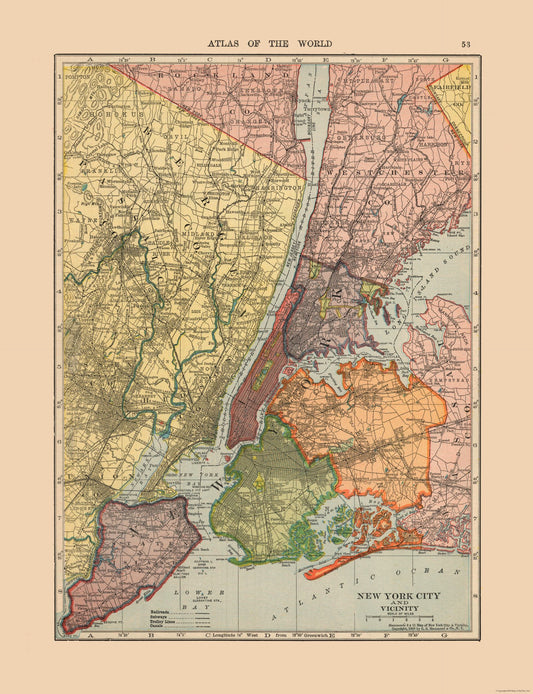 Historic City Map - New York City New York - Hammond 1910 - 23 x 29.95 - Vintage Wall Art