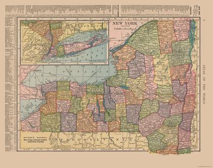 Historic State Map - New York - Hammond's Atlas 1910 - 29.25 x 23 - Vintage Wall Art