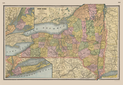 Historic State Map - New York - Johnson 1888 - 33.31 x 23 - Vintage Wall Art