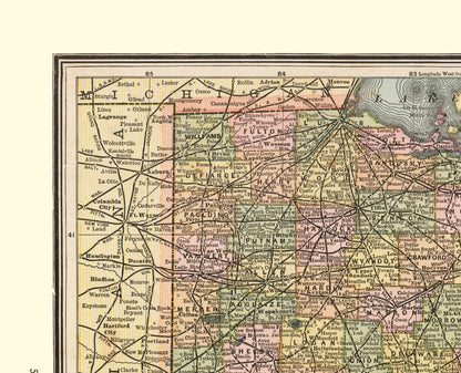 Historic State Map - Ohio - Cram 1888 - 28.39 x 23 - Vintage Wall Art