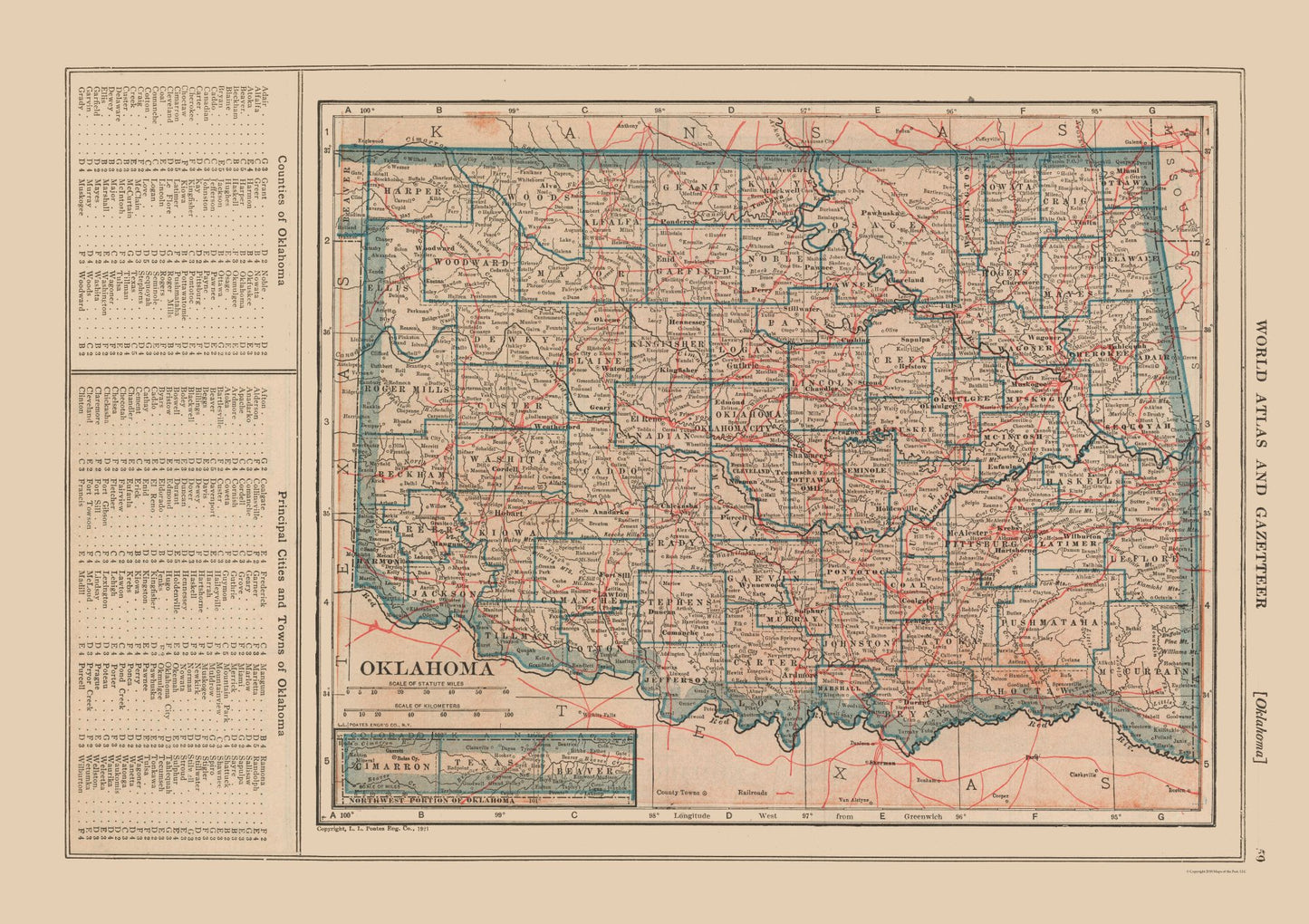 Historic State Map - Oklahoma - Reynold 1921 - 32.58 x 23 - Vintage Wall Art