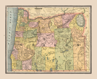 Historic State Map - Oregon - Cram 1888 - 28.33 x 23 - Vintage Wall Art