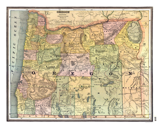 Historic State Map - Oregon - Johnson 1888 - 28.52 x 23 - Vintage Wall Art