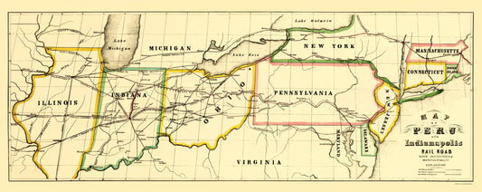 Railroad Map - Peru and Indianapolis Railroad - Leefe 1856 - 23 x 57.70 - Vintage Wall Art