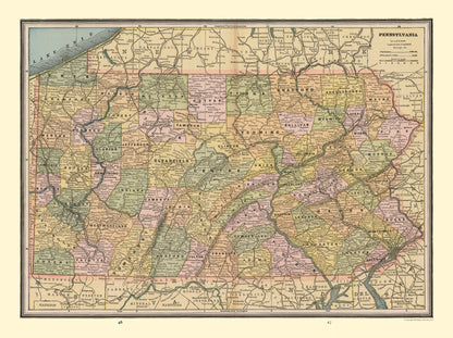 Historic State Map - Pennsylvania - Cram 1888 - 30.73 x 23 - Vintage Wall Art