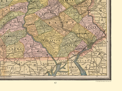 Historic State Map - Pennsylvania - Cram 1888 - 30.73 x 23 - Vintage Wall Art