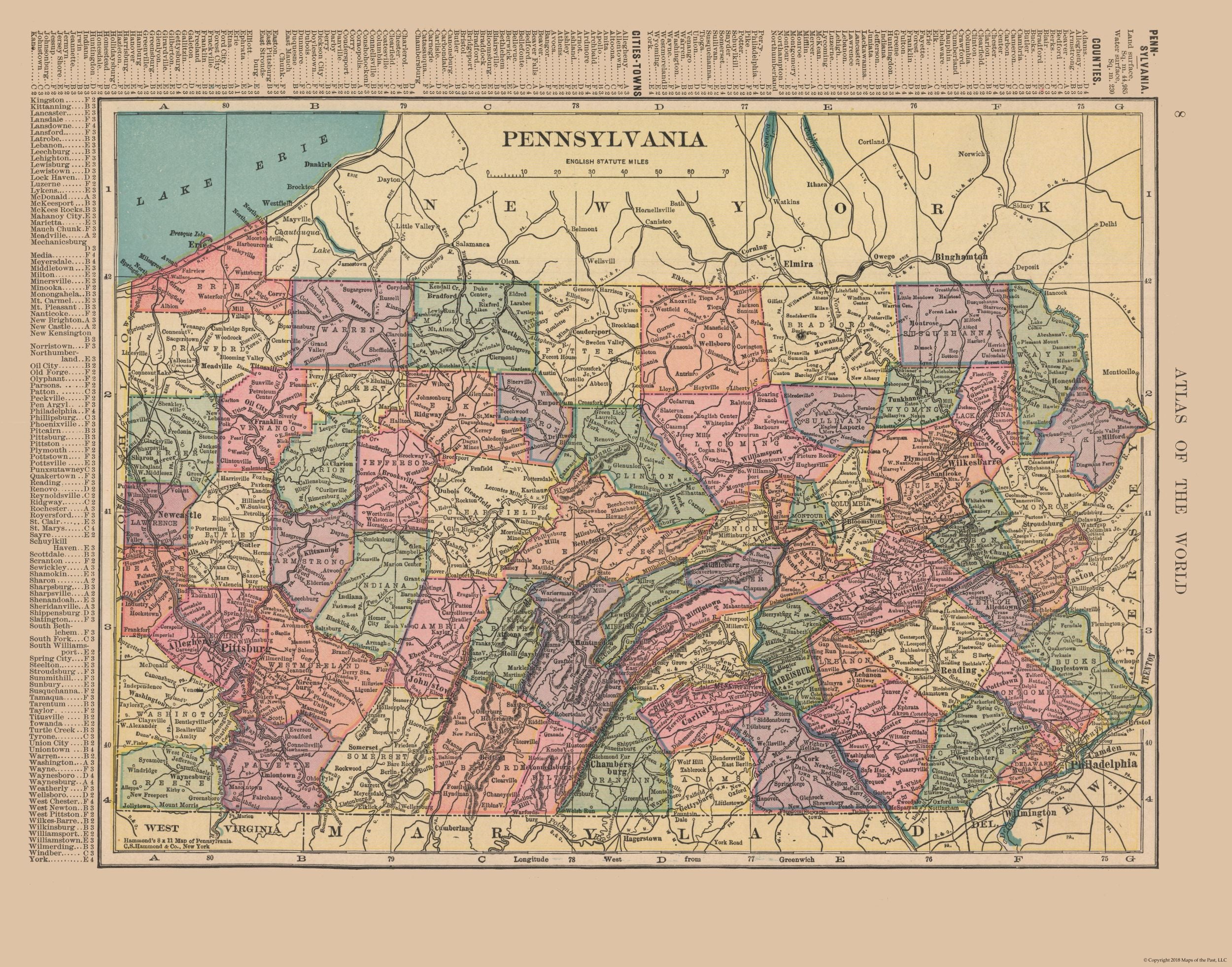 Hammonds Rocks Pa Map Historic State Map - Pennsylvania - Hammond 1910 - Vintage Wall Art ...