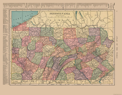 Historic State Map - Pennsylvania - Hammond 1910 - 29.30 x 23 - Vintage Wall Art