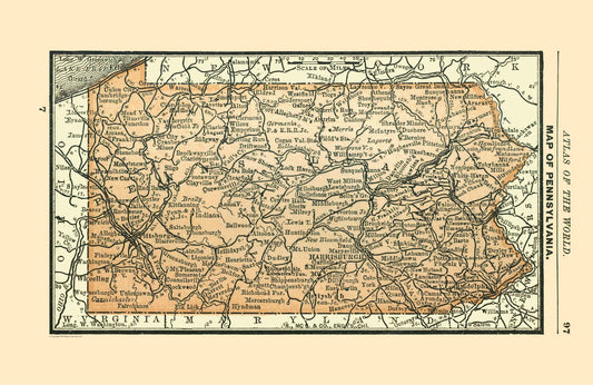 Historic State Map - Pennsylvania - Alden 1886 - 35.39 x 23 - Vintage Wall Art