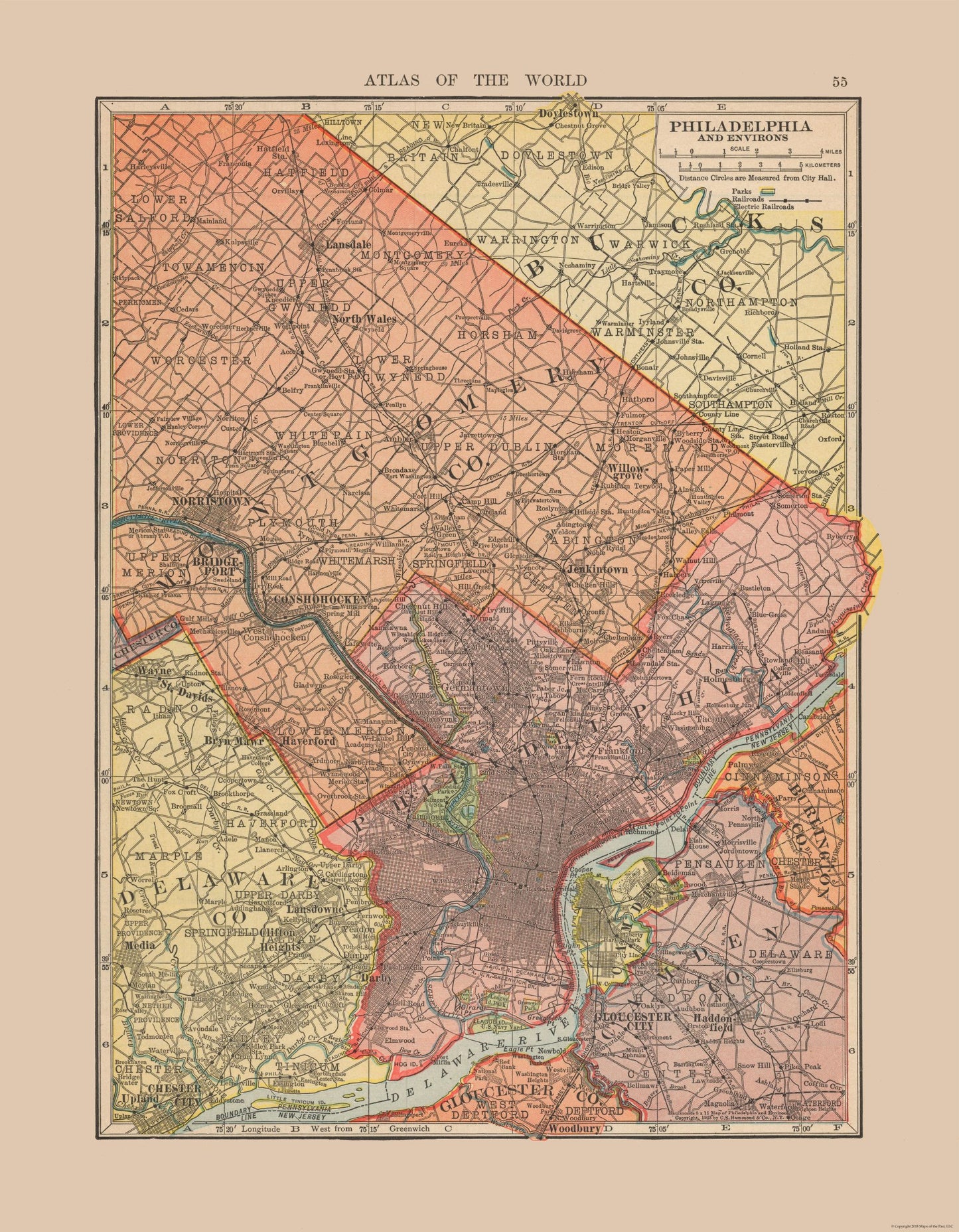 Historic City Map - Philadelphia Pennsylvania - Hammond 1910 - 23 x 29.55 - Vintage Wall Art