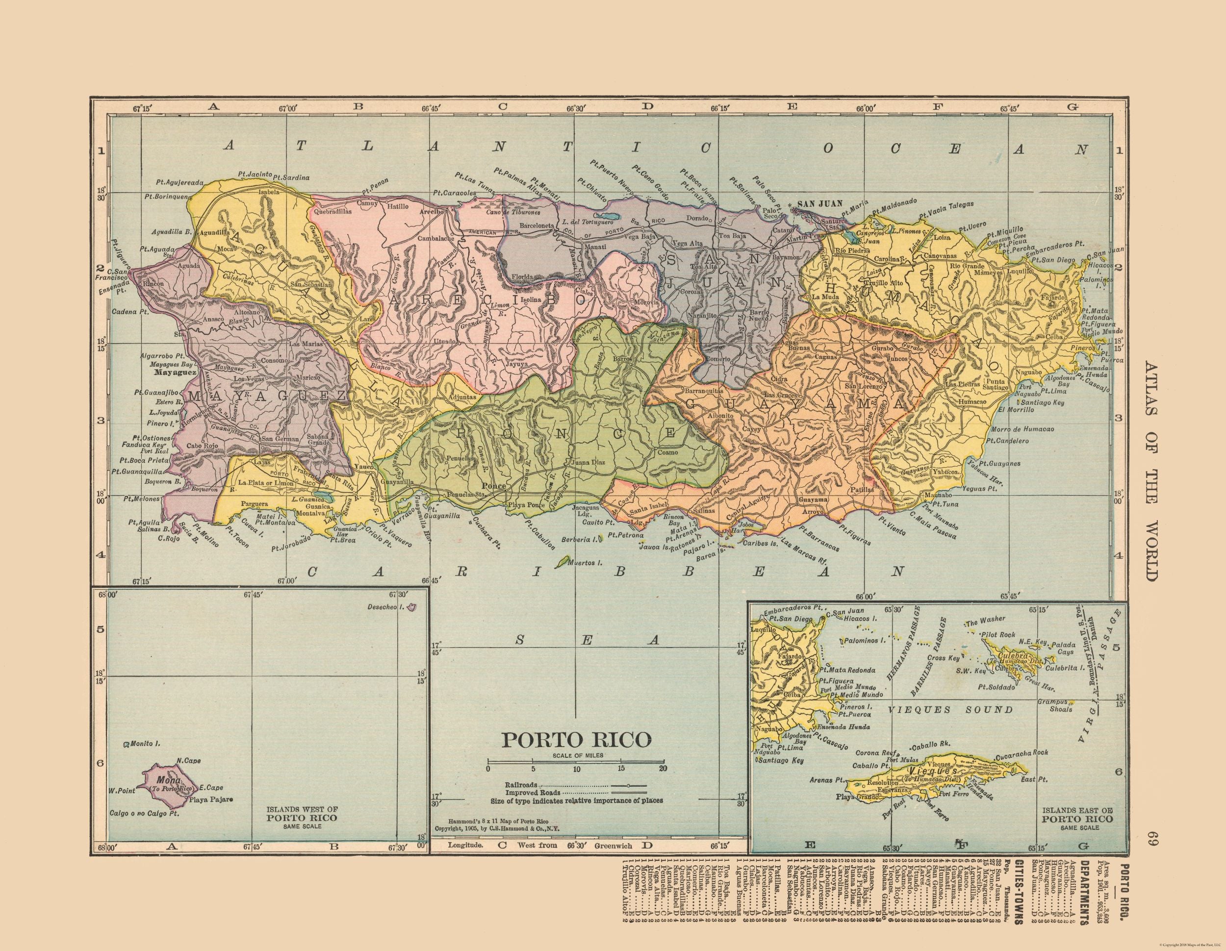 Puerto Rico Colonial Map Historic Map - Puerto Rico - Hammond 1910 - 29.64 x 23 - Vintage Wall ...