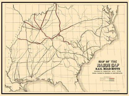 Railroad Map - Rabun Gap Railroad - Keenan 1850 - 23 x 30.86 - Vintage Wall Art