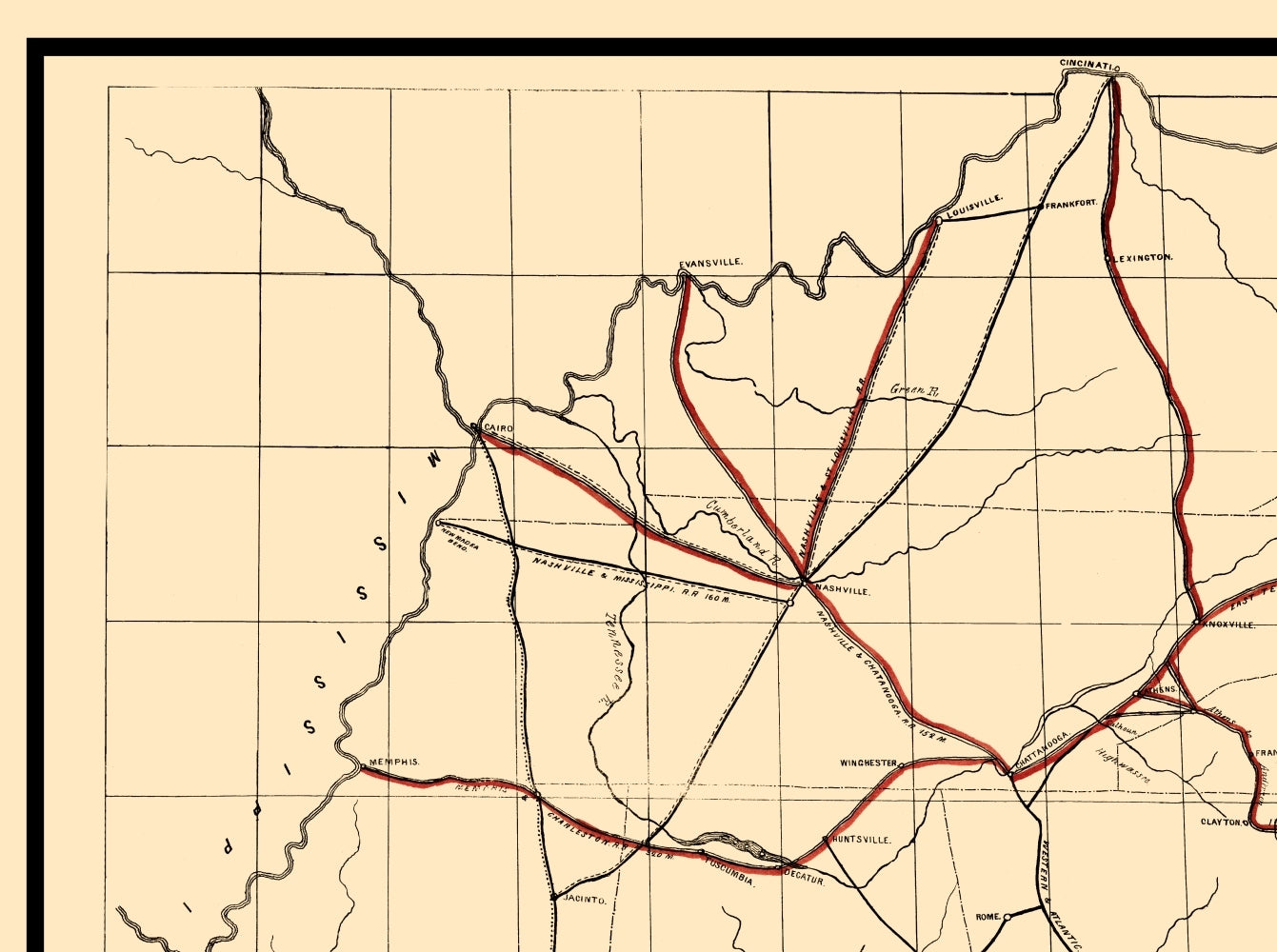 Railroad Map - Rabun Gap Railroad - Keenan 1850 - 23 x 30.86 - Vintage Wall Art