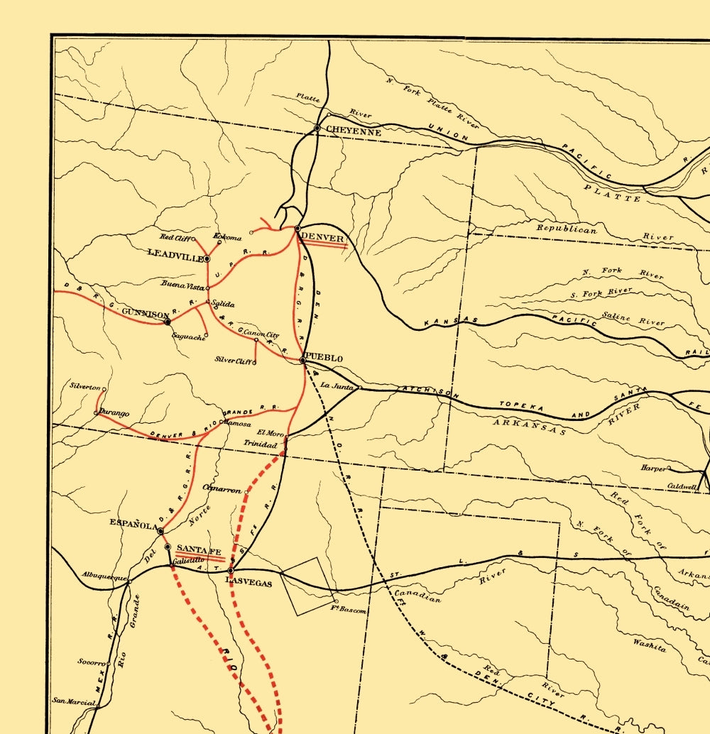 Railroad Map - Rio Grande and Pecos Railway - Bien 1882 - 23 x 23.80 - Vintage Wall Art