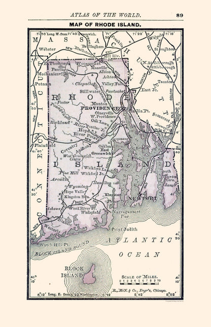 Historic State Map - Rhode Island - Alden 1886 - 23 x 35.64 - Vintage Wall Art