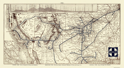 Railroad Map - Santa Fe Railroad Chicago California - Poole 1904 - 42.19 x 23 - Vintage Wall Art