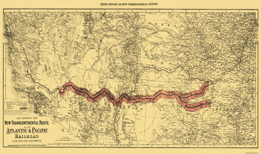 Railroad Map - Atlantic and Pacific Railroad Connections - Colton 1883 - 38 x 23 - Vintage Wall Art