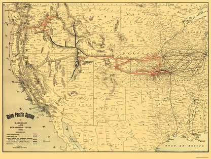 Railroad Map - Union Pacific Railroad Steamship Lines - Rand McNally 1900 - 30.44 x 23 - Vintage Wall Art