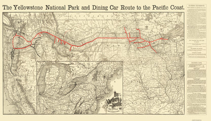 Railroad Map - Northern Pacific Railroad Yellowstone Route - Rand McNally 1897 - 40 x 23 - Vintage Wall Art