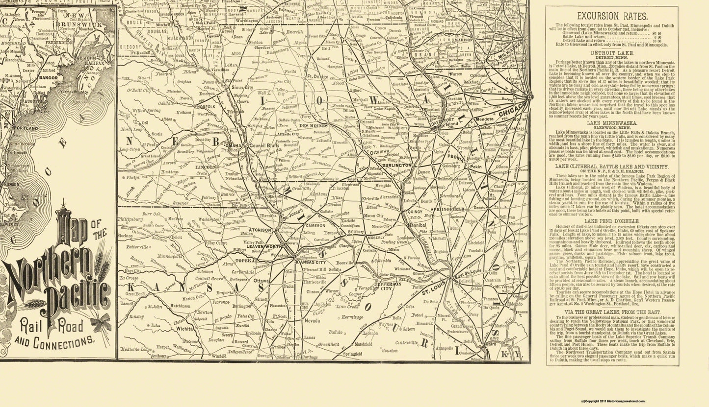 Railroad Map - Northern Pacific Railroad Yellowstone Route - Rand McNally 1897 - 40 x 23 - Vintage Wall Art
