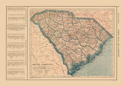 Historic State Map - South Carolina - Reynold 1921 - 33.03 x 23 - Vintage Wall Art