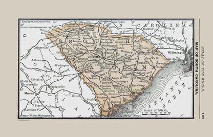 Historic State Map - South Carolina - Alden 1886 - 35.73 x 23 - Vintage Wall Art