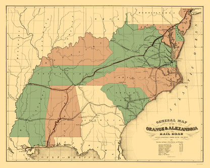 Railroad Map - Orange and Alexandria Railroad - Ackerman 1851 - 23 x 28.73 - Vintage Wall Art