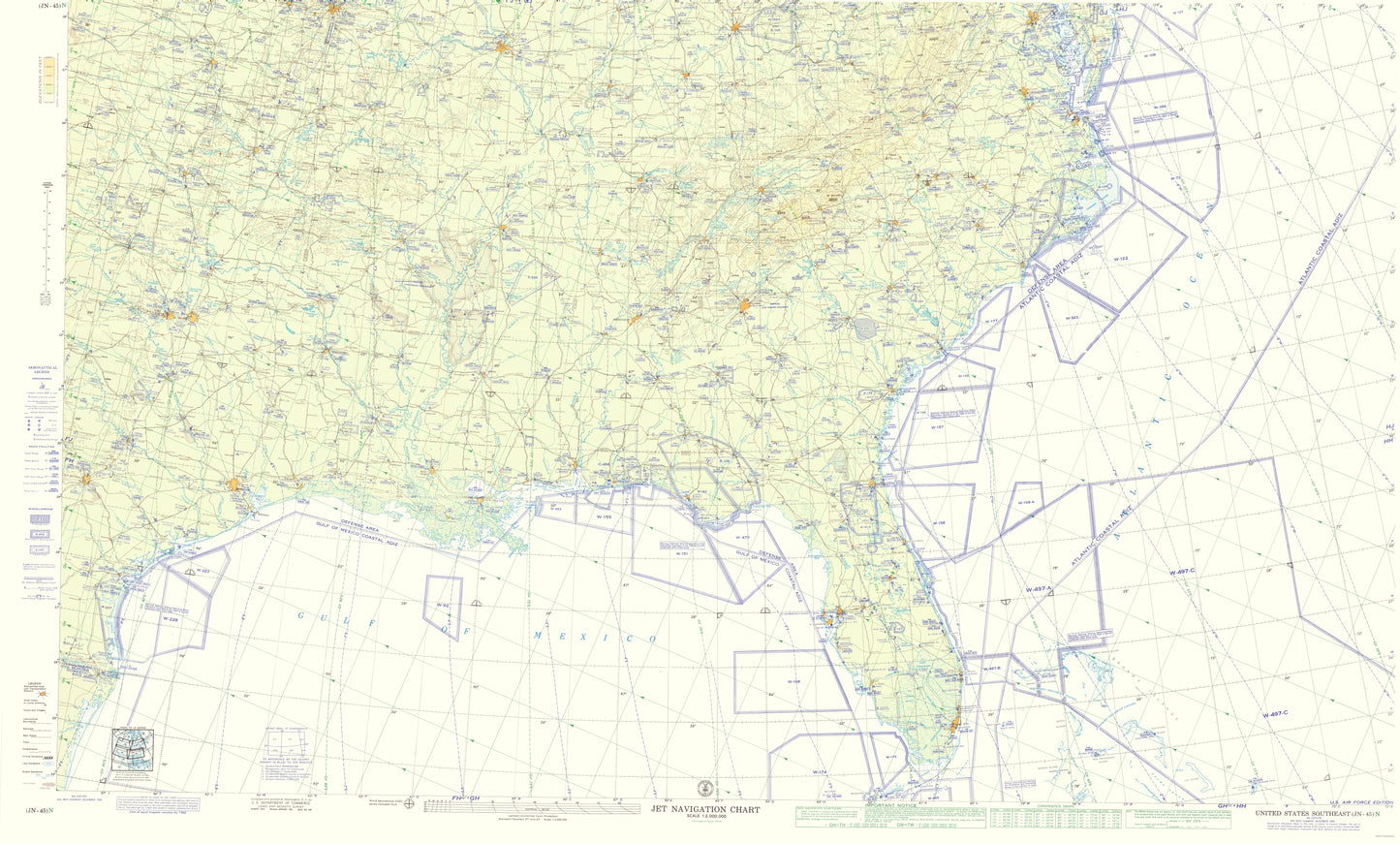 Topographical Map - United States Southeast Aeronautical - USAF 1960 - 23 x 38 - Vintage Wall Art