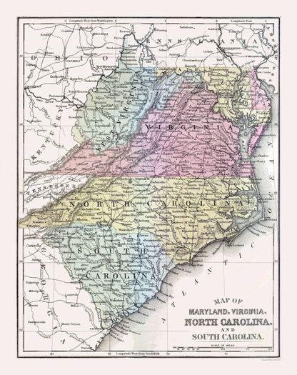 Historic State Map - United States South Eastern - Mitchell 1877 - 23 x 29.02 - Vintage Wall Art