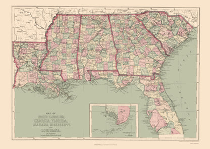 Historic State Map - United States Southeastern - Williams 1873 - 23 x 32.48 - Vintage Wall Art