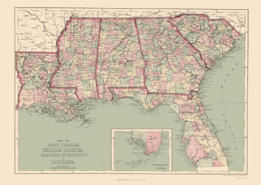 Historic State Map - United States Southeastern - Williams 1873 - 23 x 32.48 - Vintage Wall Art