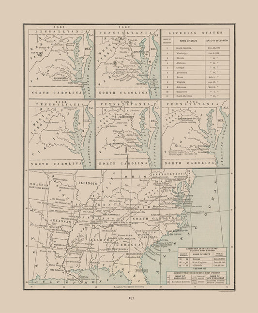 Historic State Map - Seceding States 18601865 - Cram 1892 - 23 x 27.86 - Vintage Wall Art