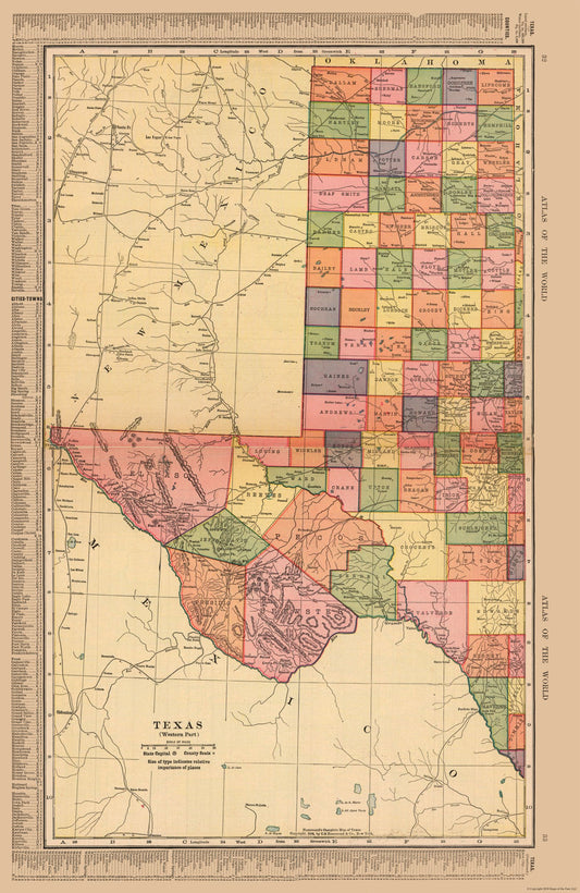 Historic State Map - Texas West - Hammond 1910 - 23 x 35.39 - Vintage Wall Art