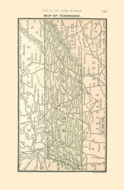 Historic State Map - Tennessee - Alden 1886 - 23 x 35.16 - Vintage Wall Art