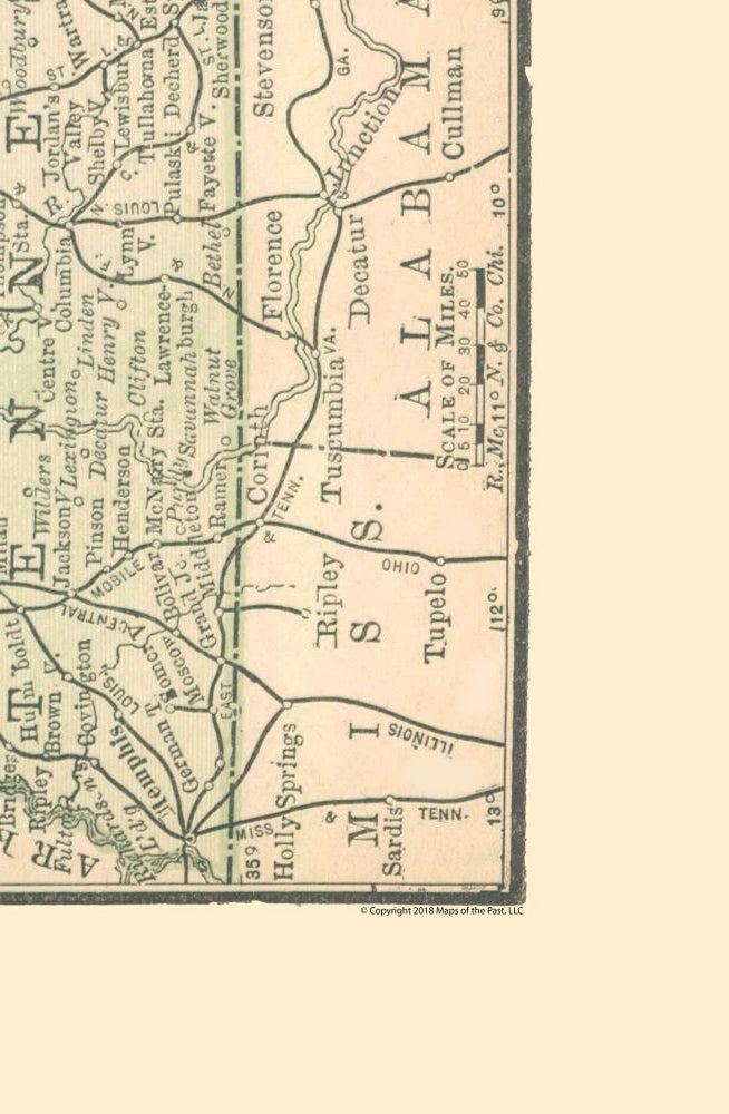 Historic State Map - Tennessee - Alden 1886 - 23 x 35.16 - Vintage Wall Art