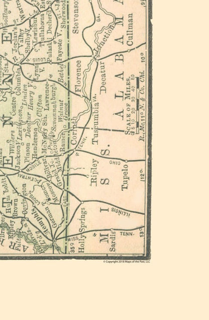 Historic State Map - Tennessee - Alden 1886 - 23 x 35.16 - Vintage Wall Art