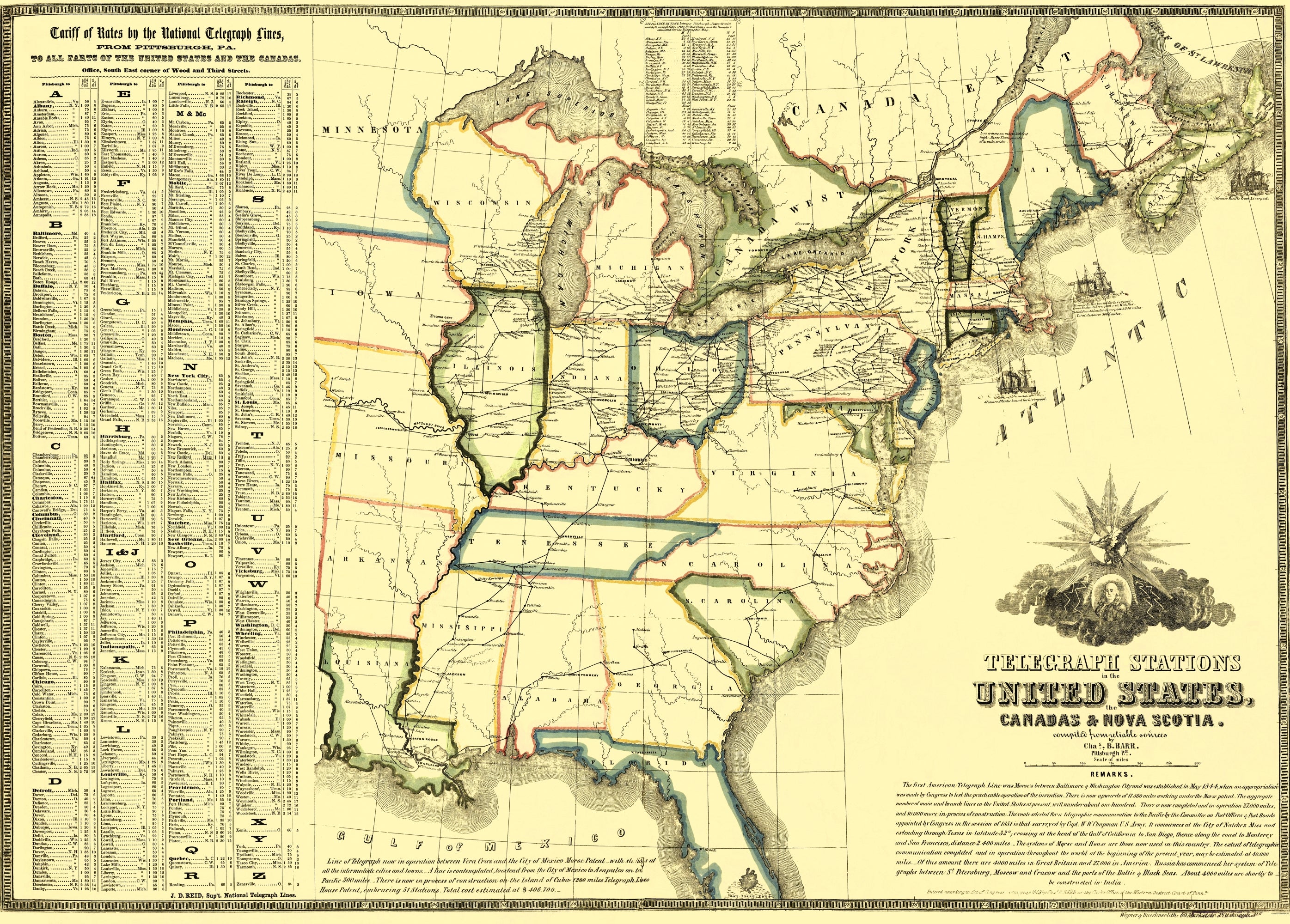 Historic Map - United States Canada Telegraph Stations - Barr 1853 - 2 ...