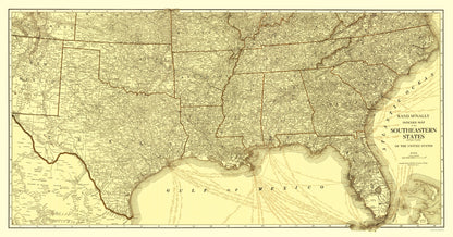 Historic Nautical Map - South Eastern States Roads - Rand McNally 1923 - 23 x 43.81 - Vintage Wall Art