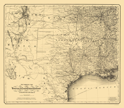 Railroad Map - Houston and Texas Central Railroad - Colton 1867 - 23 x 26.40 - Vintage Wall Art