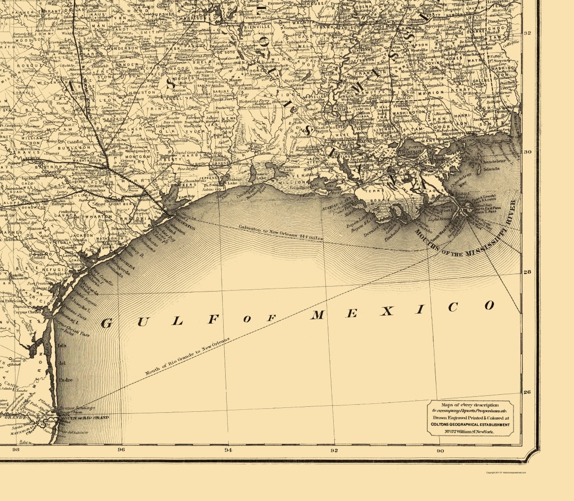 Railroad Map - Houston and Texas Central Railroad - Colton 1867 - 23 x 26.40 - Vintage Wall Art