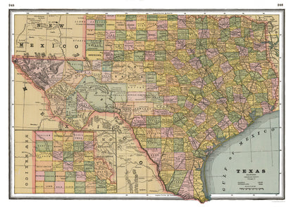 Historic State Map - Texas - Johnson 1888 - 32.42 x 23 - Vintage Wall Art