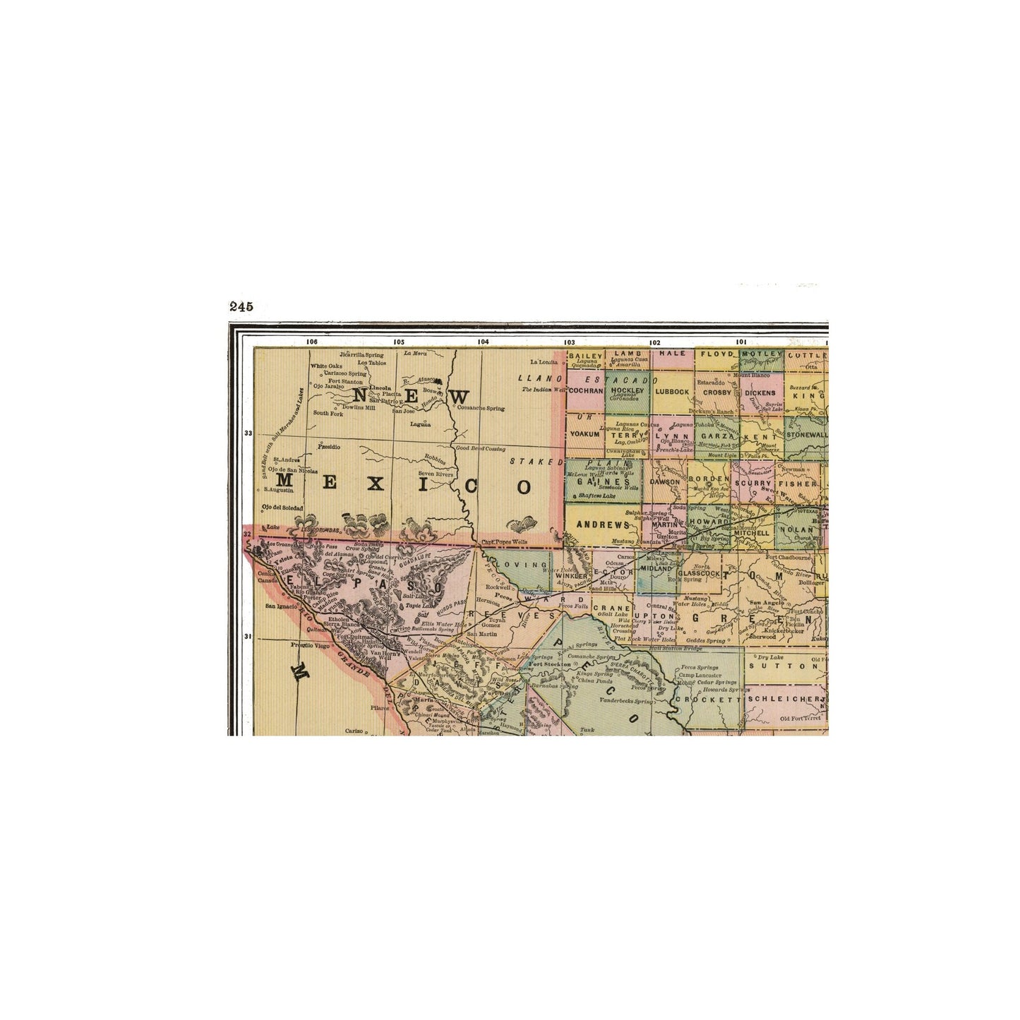 Historic State Map - Texas - Johnson 1888 - 32.42 x 23 - Vintage Wall Art