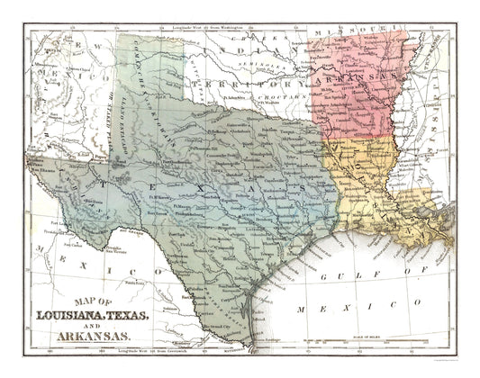 Historic State Map - Louisiana Texas Arkansas - Mitchell 1869 - 29.19 x 23 - Vintage Wall Art