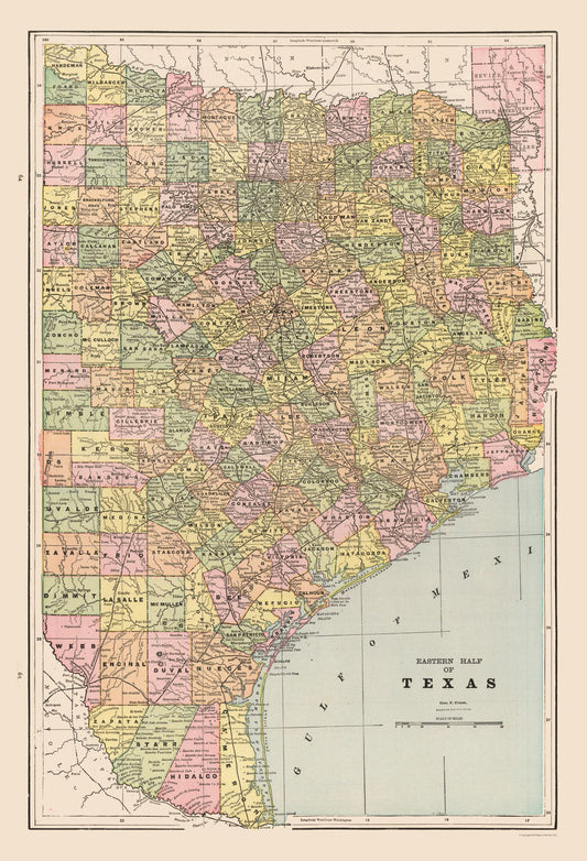 Historic State Map - Eastern Texas - Cram 1892 - 23 x 33.73 - Vintage Wall Art