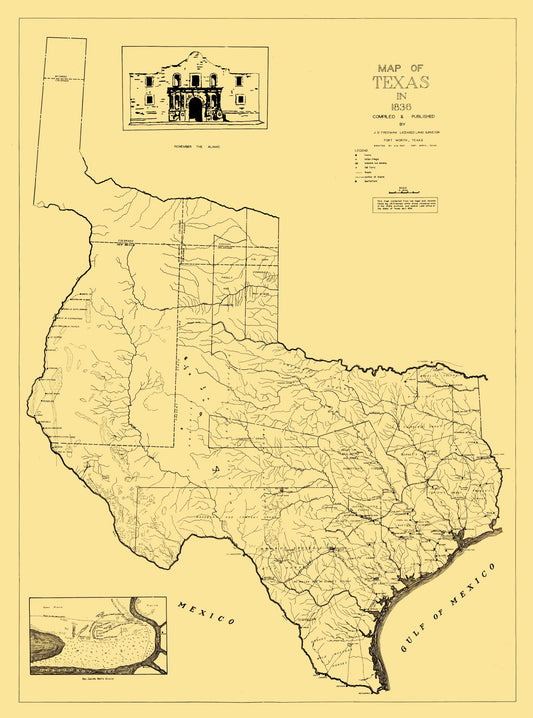 Historic State Map - Texas - Freeman 1836 - 23 x 30.98 - Vintage Wall Art