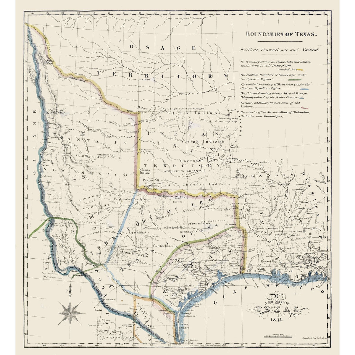 Historic State Map - Texas Boundaries - 1841 - Vintage Wall Art – Maps ...