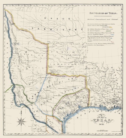 Historic State Map - Texas Boundaries - 1841 - 23 x 25.19 - Vintage Wall Art