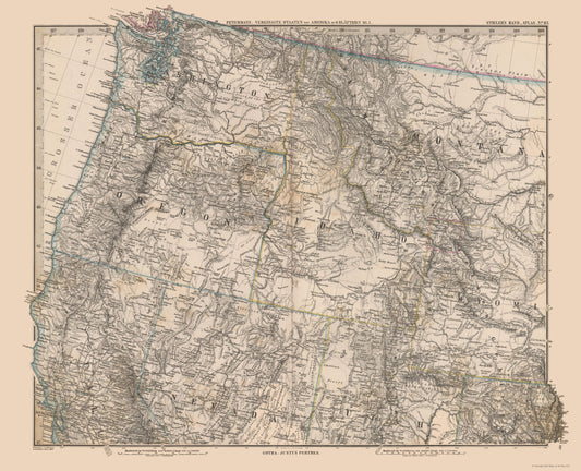 Historic Map - United States Northwest - Stieler 1885 - 28.35 x 23 - Vintage Wall Art