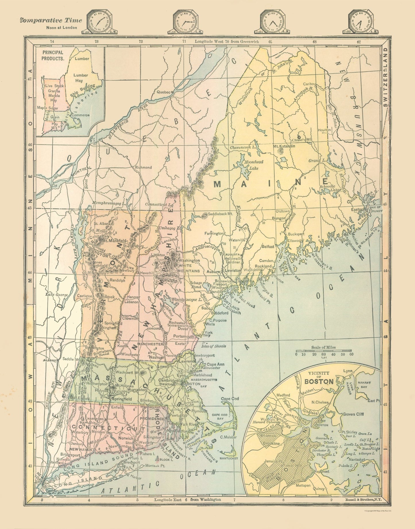 Historic State Map - United States Northeast - Monteith 1882 - 23 x 29.31 - Vintage Wall Art